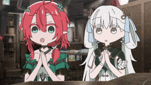 a cartoon of a girl with red hair and a white haired girl