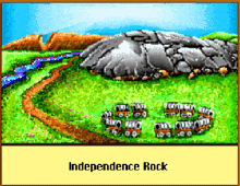 a picture of independence rock in a pixel art