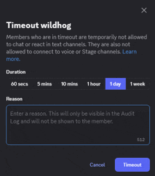 a screenshot of a timeout wildhog app