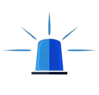 a blue emergency light with rays coming out of it on a white background