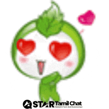 a star tamil chat logo with a green cartoon character with heart shaped eyes
