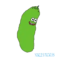a cartoon drawing of a pickle with the name nikle 's pickles