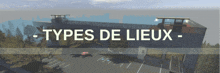 an advertisement for types de lieux shows a large building with a fence around it