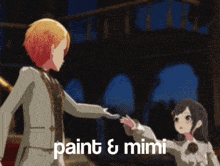 a couple of anime characters holding hands with the words paint and mimi written on the bottom