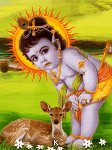 a painting of a baby krishna with a deer