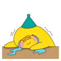 a cartoon of a yellow duck wearing a party hat and crying