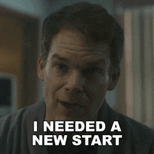 a man says " i needed a new start " in white letters