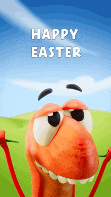 a happy easter greeting with a cartoon character