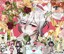 a collage of anime characters and flowers with the word picmix in the corner