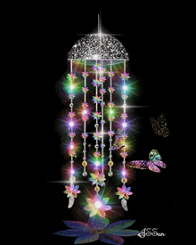 a picture of a chandelier with flowers and a butterfly by j.s.san