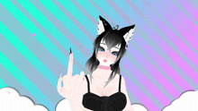 a girl with a cat ear giving the middle finger and the words please and below her