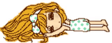 a pixel art drawing of a girl laying on her stomach with her head on her hand .