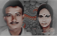 a man and a woman are standing next to each other in a drawing