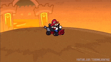 a cartoon of mario driving a kart in front of a castle with youtube.com/terminalmontage at the bottom