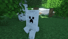 a creeper holding a job application in minecraft