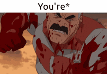 a cartoon of a man with blood on his face and the words you 're on the bottom