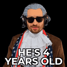 a man in a wig and sunglasses says he 's four years old