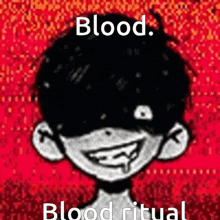 a black and white drawing of a person with the words blood ritual written on it