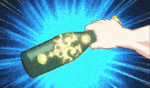a cartoon drawing of a hand holding a bottle
