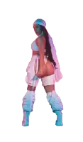 a woman in a white dress and blue boots is dancing on a stage