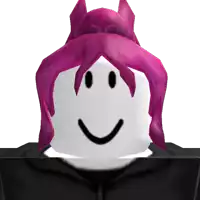 a white roblox character with pink hair and a smiley face