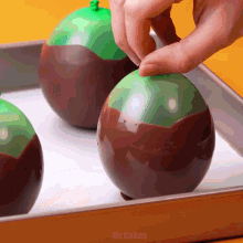 a tray of chocolate covered apples with the words mr.cakes written on the bottom