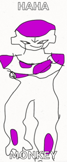 a drawing of a monkey with a purple head