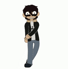 a cartoon character with a beard and sunglasses is standing with his arms outstretched and a cross on his shirt .