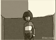 a pixel art drawing of a person standing in a room