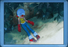 a picture of a cartoon character with a blue helmet on