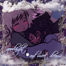 a picture of two people sleeping with the words goodnight and sweet dreams written below them