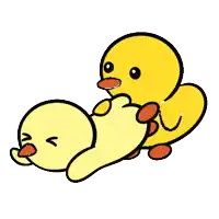 a cartoon duck is laying on another duck 's back .