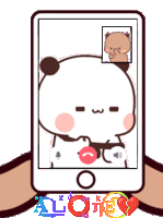 a cartoon of a bear talking on a cell phone with the word alone in the lower right corner