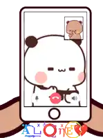 a cartoon of a bear talking on a cell phone with the word alone in the lower right corner