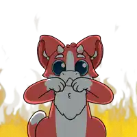 a cartoon drawing of a red and white cat covering its eyes with its paws