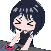 a cartoon girl is pressing a red button