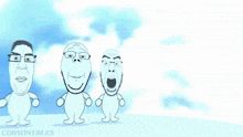 three cartoon characters are standing next to each other with the words cobsontalks written below them