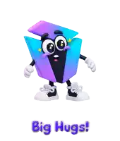 a cartoon character with the words big hugs written below it