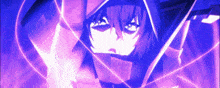 a purple background with a person 's face in the center