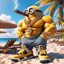a cartoon character with a dollar sign around his neck is smoking a cigar