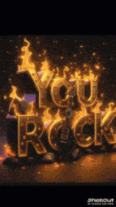 a poster that says " you rock " with a guitar