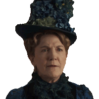 a woman wearing a blue top hat and a blue shirt