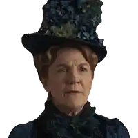 a woman wearing a blue top hat and a blue shirt