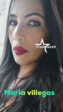 a woman with red lips and a star maker logo