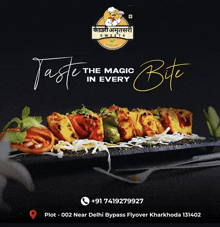 an advertisement for taste the magic in every bite shows a plate of food