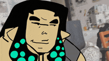 a cartoon drawing of a man with a green earring
