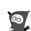 a black and white cartoon character with a skull on its head .