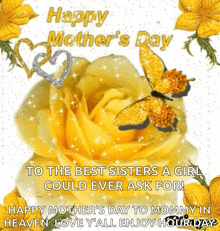 a happy mother 's day greeting card with a yellow rose and butterflies