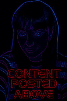 a neon portrait of a woman with the words content posted above