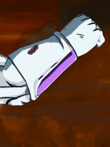 a fist with a purple stripe is being held by a person
